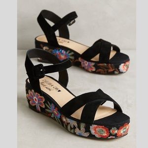 {Anthro} Chelsea Crew Embroidered Platform Sandal